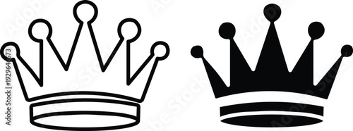 A pair of crown icons, one in outline style and the other filled in solid black, representing royalty or achievement.