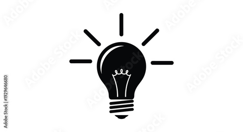 A minimalist black silhouette of a light bulb with radiating lines representing ideas and innovation silhouette high quality professional