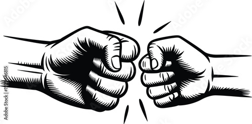 Fist bump line art vector illustration of father and son hands for teamwork, family bonding, partnership, and successful greeting concept