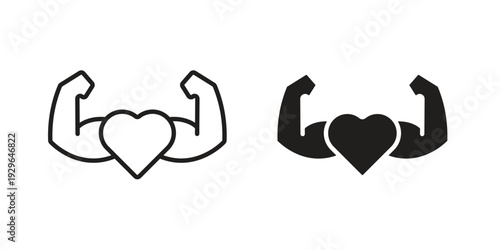 Strong heart icons In Trendy Design Vector Eps 10, Editable Stroke and solid flat.