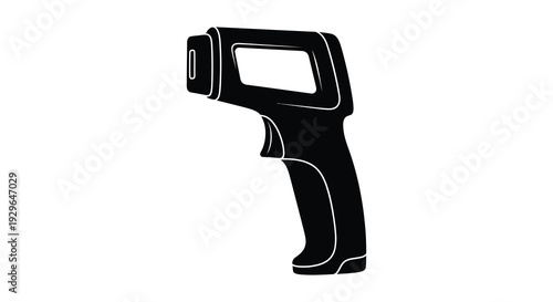 A stark black silhouette depicts a modern infrared thermometer showcasing a tool for non contact temperature readings silhouette high quality