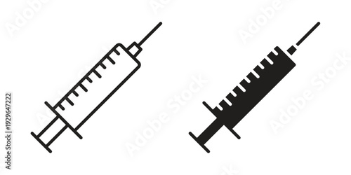 Syringe injection icons In Trendy Design Vector Eps 10, Editable Stroke and solid flat.