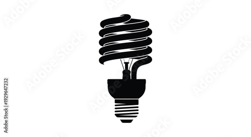 A stark black silhouette of a compact fluorescent lamp showcasing energy efficiency and modern lighting design silhouette high quality