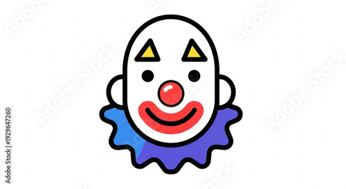Smiling cartoon clown face with colorful makeup and ruffled collar