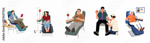 Diverse individuals donating blood, emphasizing healthcare, community support, and the importance of giving for life-saving medical procedures and wellness.