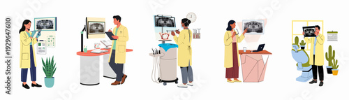 Dental Professionals Examining X-rays and Working in a Clinic: A Comprehensive Look at Oral Health Diagnostics and Modern Dentistry Practices.