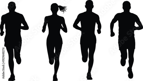 Running people silhouettes set, men and woman jogging runners collection isolated on white background fitness sport concept