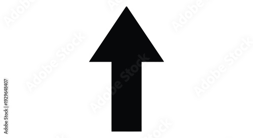 A stark black arrow pointing upwards dominates the frame against a clean white background creating a bold silhouette