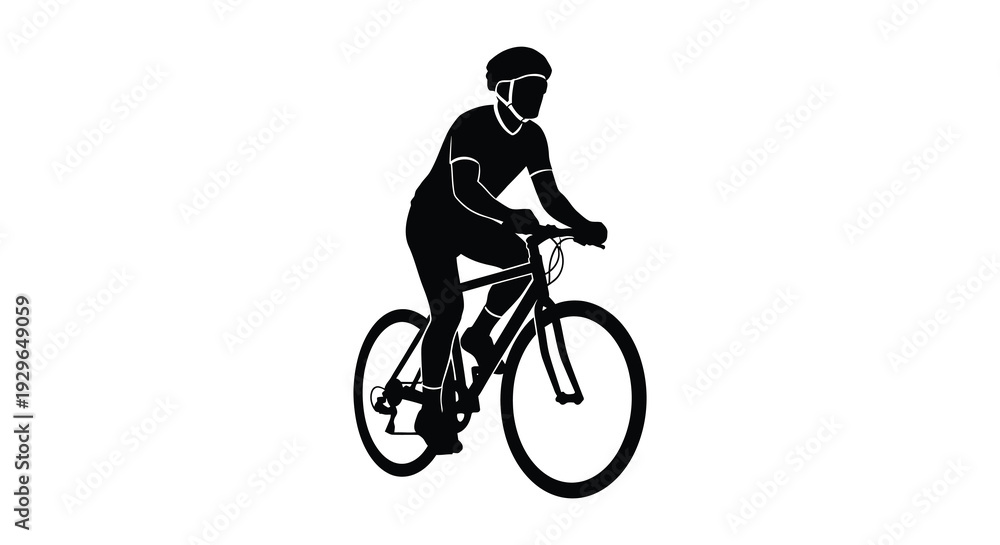 Fototapeta premium A dynamic black silhouette of a cyclist riding a mountain bike exhibiting strength and motion silhouette high quality professional