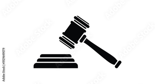 A stark black silhouette of a gavel resting atop stacked books symbolizing justice and legal proceedings silhouette high quality