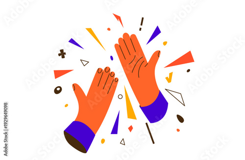 Wallpaper Mural High five vector illustration background. Teamwork success, partnership and celebration concept. Abstract hands gesture with vibrant geometric shapes for achievement and cooperation Torontodigital.ca