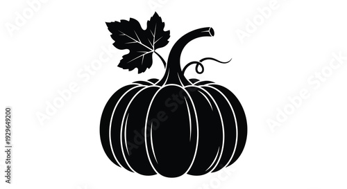 A striking black silhouette of a pumpkin with a vine and leaf showcasing autumn s harvest beauty silhouette high quality