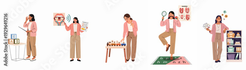 Speech therapist demonstrating language development and phonetic articulation techniques through engaging educational activities.