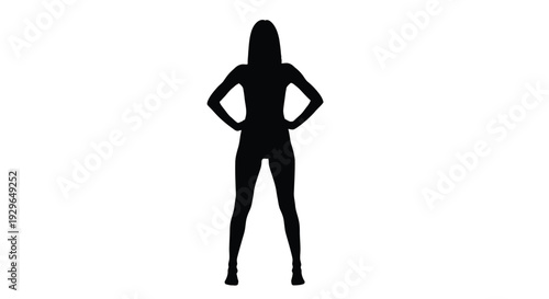 Striking black vector silhouette illustration of a woman standing confidently with hands on hips