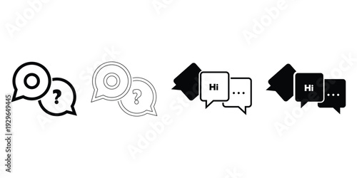 Black and white chat speech bubble icons with varying opacity levels