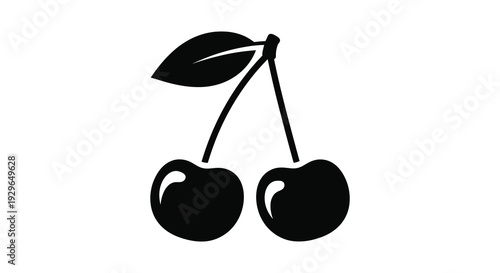 A minimalistic depiction of two ripe cherries with stems showcasing a striking black silhouette high quality professional detailed modern