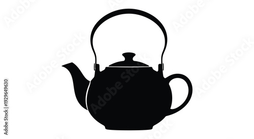 A stark black silhouette of a classic teapot with a curved handle and spout showcasing minimalist design silhouette