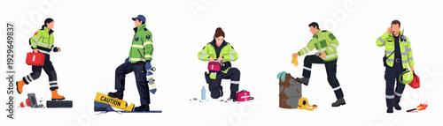 Emergency Response Team: First Aid, Hazard Management, and Safety Operations. Professional Paramedics and Workers in Critical Situations.