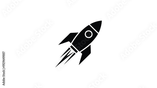 rocket launch icon minimal black spaceship symbol for startup business growth space technology app interface flat vector illustration