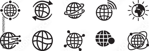 Worldwide Icon Set Vector Silhouette Global Network Earth Connection Collection EPS.