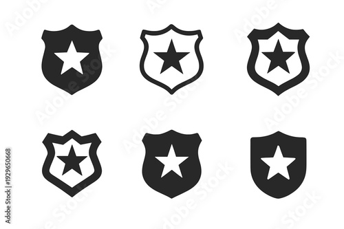 Emergency Service Icons. Emergency services. Icon set. Set Logo of emergency services: police shield with star. harmonious logo variations of the