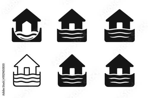 Weatherproof Home Icons. Building homes that can withstand extreme weather conditions. Icon set. Set Logo of building homes that can withstand extreme weather