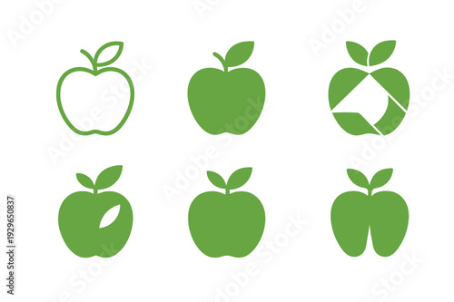 Organic Logo Variations. Organic produce. Icon set. Set Logo of Organic produce: apple with leaf. harmonious logo variations of the same emblematic concept,