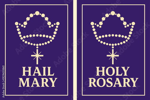 Rosary Devotion Banners. Rosary Devotion. Two vertical A6 banners with safe margins, centered composition, no elements touching edges, bold, royal purple and
