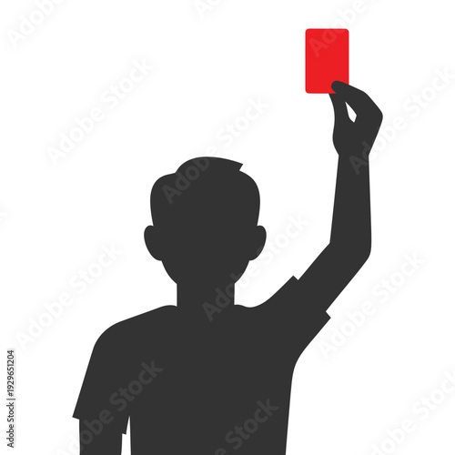 Silhouette of a soccer referee or umpire holding a red card icon flat vector.