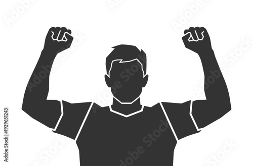 Silhouette of a strong man with raised fists symbol of success and power vector.