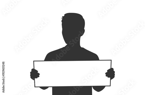 Silhouette of a person holding a blank protest sign or banner flat vector.