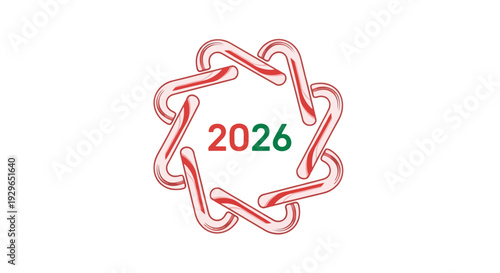 Red and green 2026 text surrounded by linked chain links in a circular pattern.