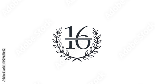 Elegant Monogram with Laurel Wreath and Numbers 16.