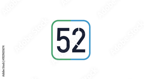 Simple icon with the number fifty two in a rounded square.
