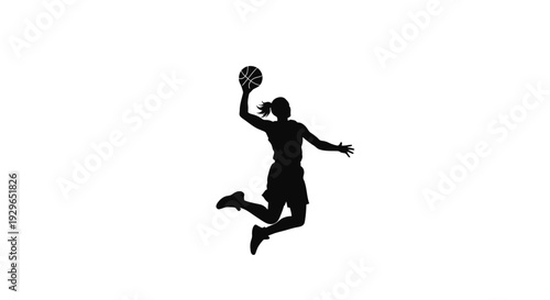 Silhouette of a man jumping and playing basketball.