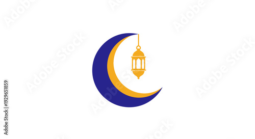 Crescent moon with lantern symbolizing Ramadan and Islamic culture.