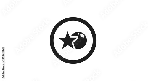 Black and white logo design with star and circle elements.