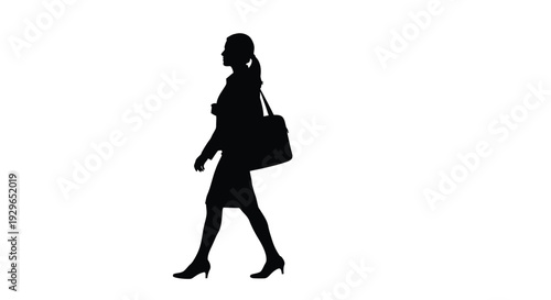 Modern vector graphic illustration of a professional business woman walking confidently with her bag.