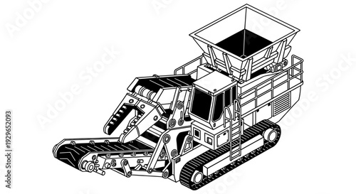 Industrial mobile crushing machine for construction site processing raw materials and aggregates with large capacity hopper and tracks for mobility and efficient operation in quarrying and mining.