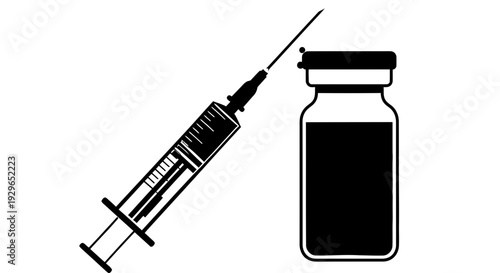 Medical syringe and vial illustration for healthcare and pharmaceutical applications with a simple design and clear visual representation