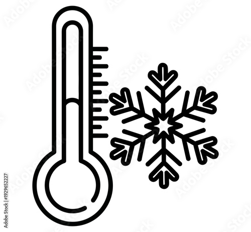 Thermometer and snowflake icon symbolizing cold temperature measurement