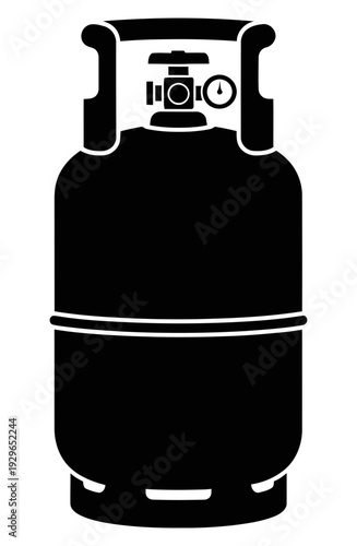 Large black propane gas tank or cylinder silhouette with valve on top against a white background