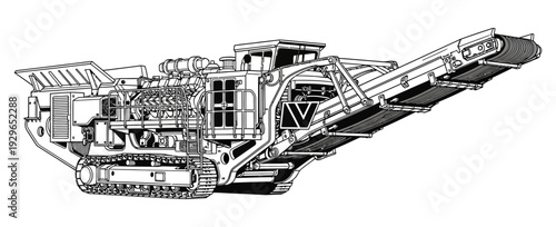 Technical diagram illustrating the detailed internal components and mechanisms of a complex machine or device in a simple line drawing style