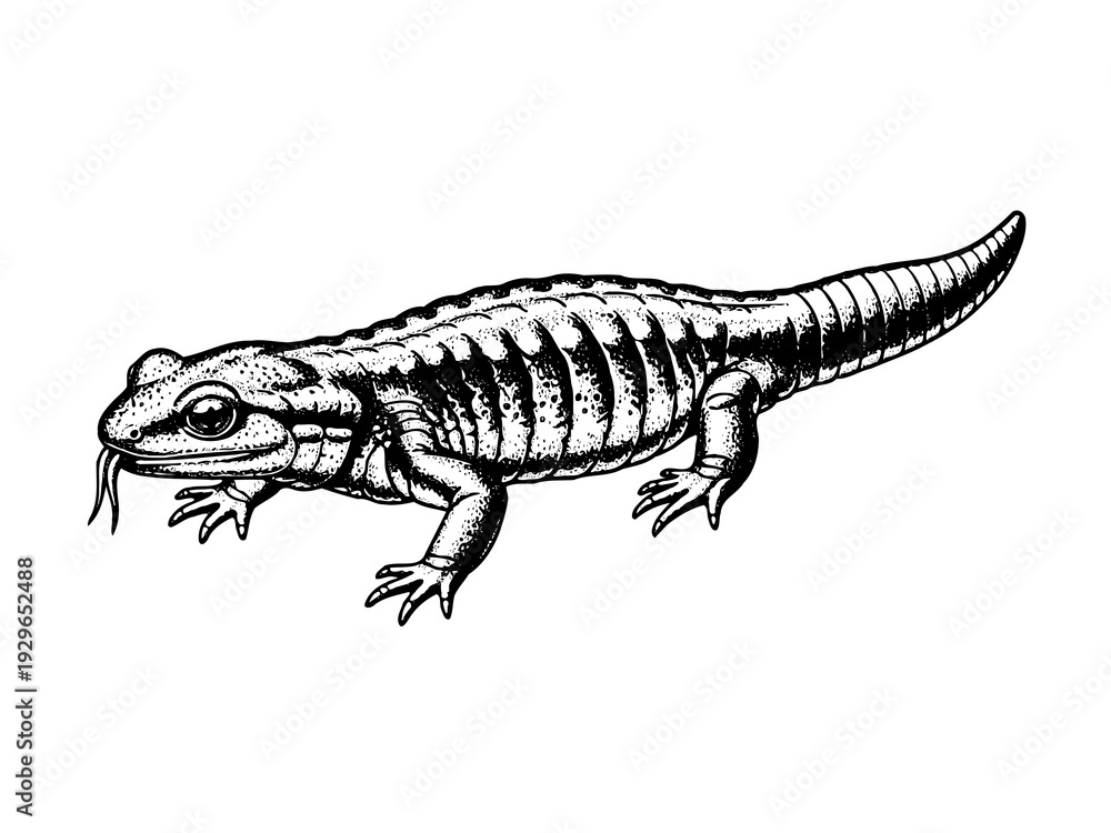 Fototapeta premium Salamander Crawling Scientific Engraving