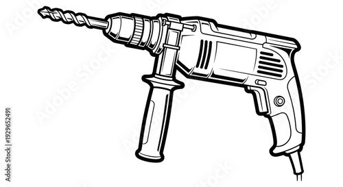 Electric drill tool illustration with detailed design and sharp drill bit for construction and diy projects
