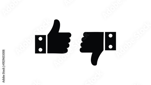 thumbs up and thumbs down icon set silhouette like and dislike hand gesture symbols isolated feedback rating concept illustration