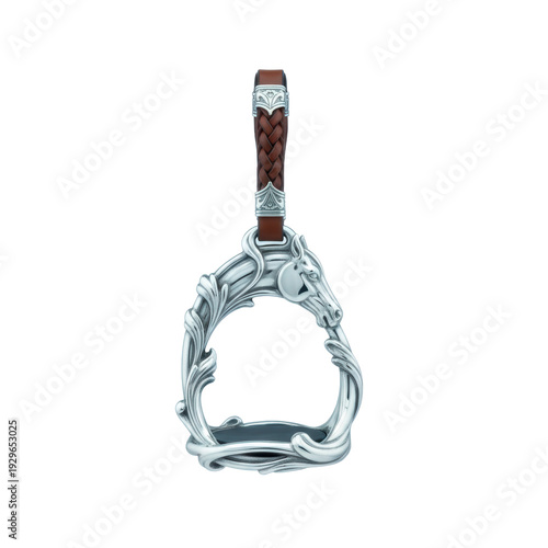 Decorative horse stirrup with braided leather