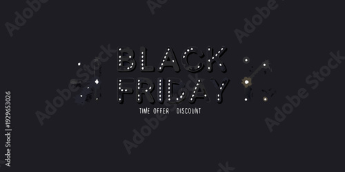 Black friday sale announcement with stylized text and abstract shapes