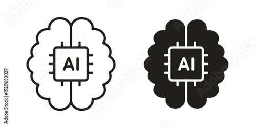 AI brain icons collection glyph and mixed vector Illustrations