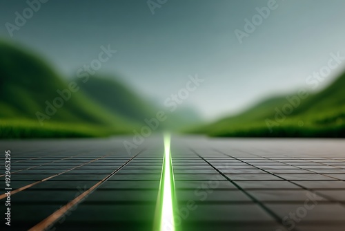 Wallpaper Mural Serene Landscape with Green Light Pathway and Soft Hills in Background Torontodigital.ca